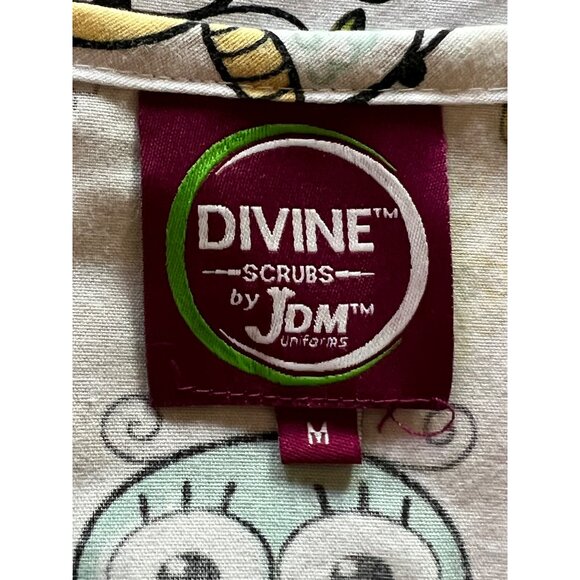 Divine Scrubs JDM Uniforms Owl Print Scrub Top For Women M Cotton Blend Pockets - Picture 10 of 16